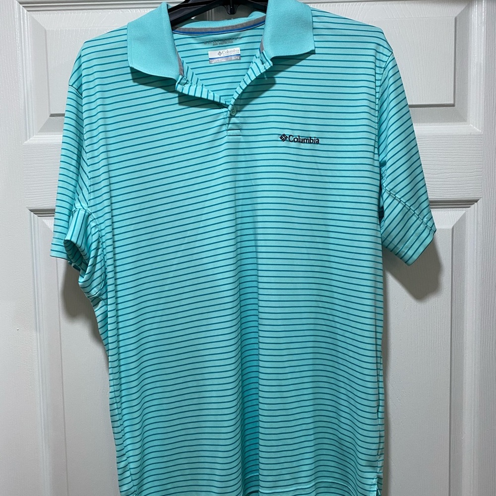Columbia blue and navy polo